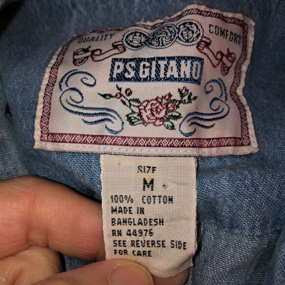 Vintage PS Gitano Womens Medium Blue Long Sleeve Button Up Chambray Shirt Sz M - Picture 8 of 9